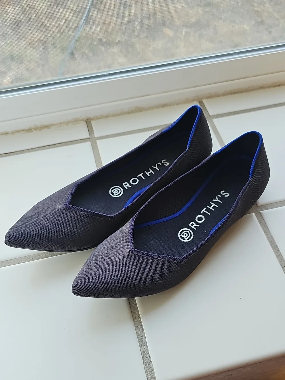 Rothy's The Point Ballet Flats Navy Dark Gray Made In China Size 8